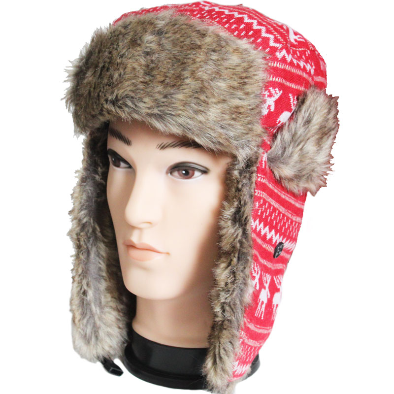 Hat male women's winter little deer knitted leifeng cap thick ear protector cap thermal northeast cap Free delivery