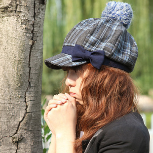 Hat millinery female autumn and winter woolen bow sweet bow beret