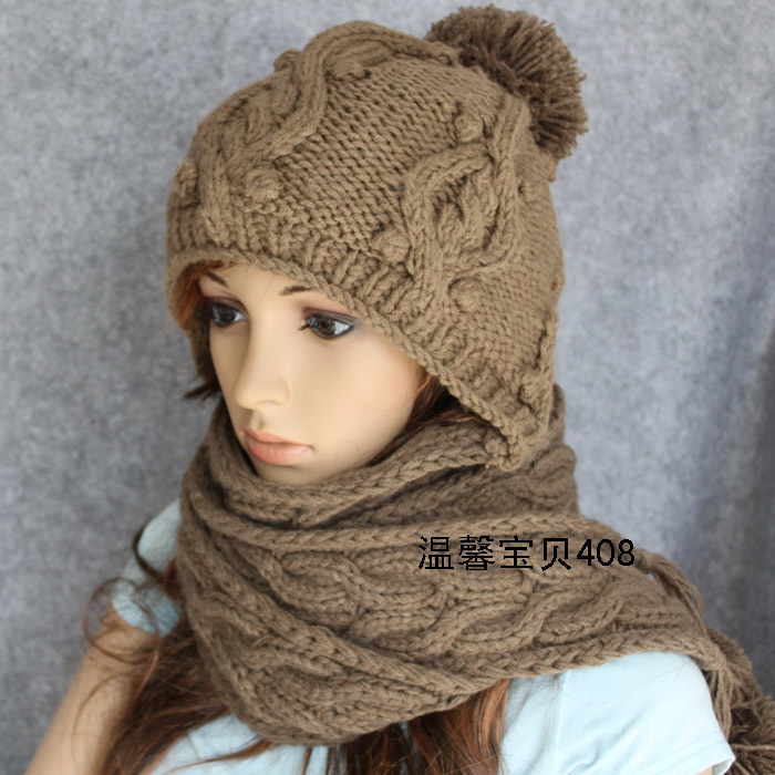 Hat scarf one piece autumn and winter female knitted hat knitted warm hat cap sleeve female