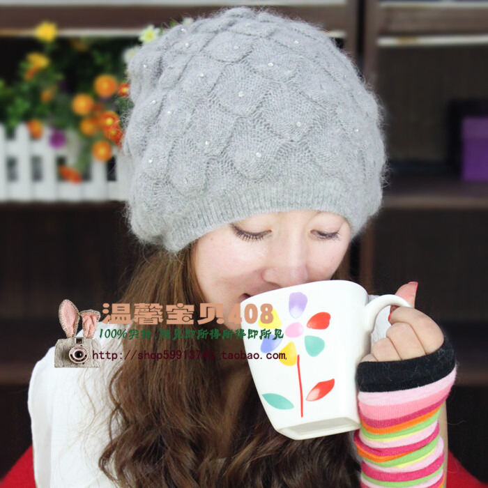 hat Thermal hat female winter rabbit fur hat knitted hat interspersion