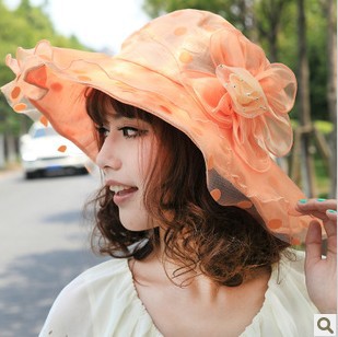 Hat women's hat skirt sunbonnet dot sun hat beach cap