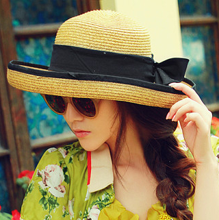 Hat women's summer bow strawhat sun beach sunbonnet strawhat female