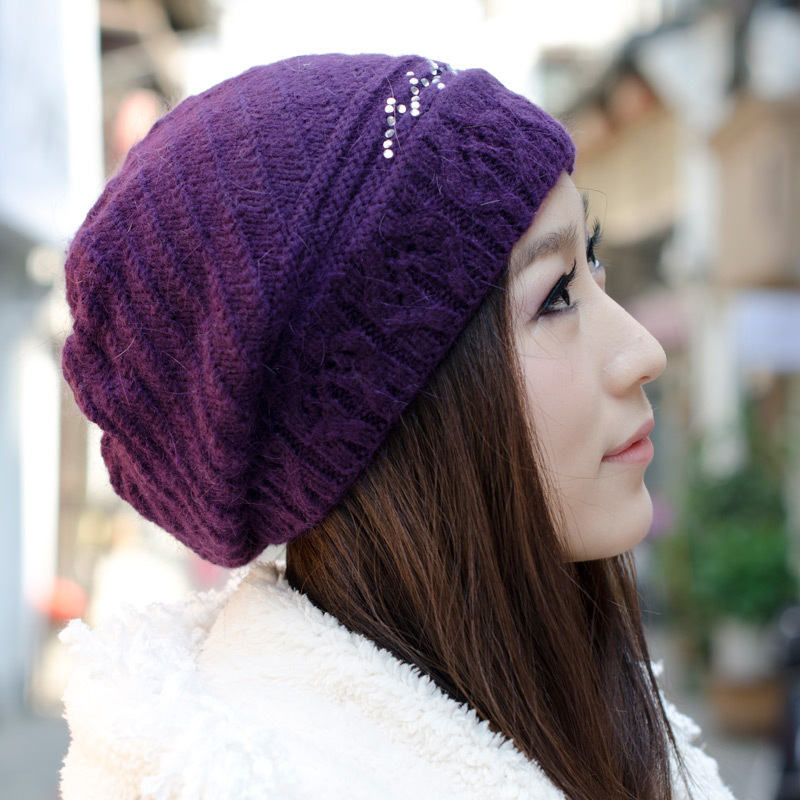 Hat women's winter casual corrugated diamond thickening thermal knitted hat knitted hat