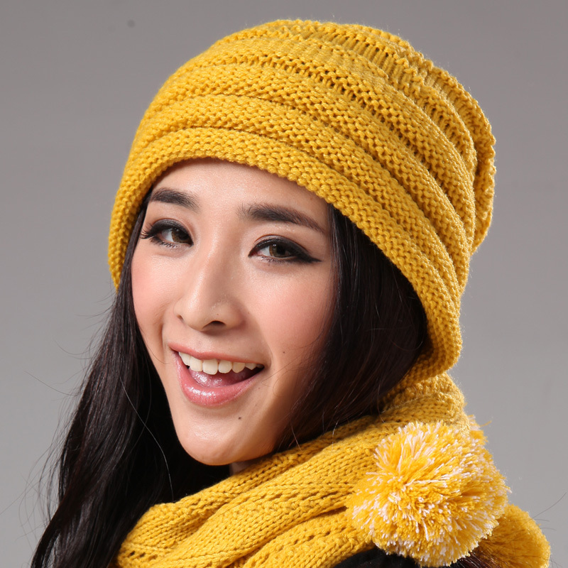Hat Women winter pullover wool multicolor knitted hat