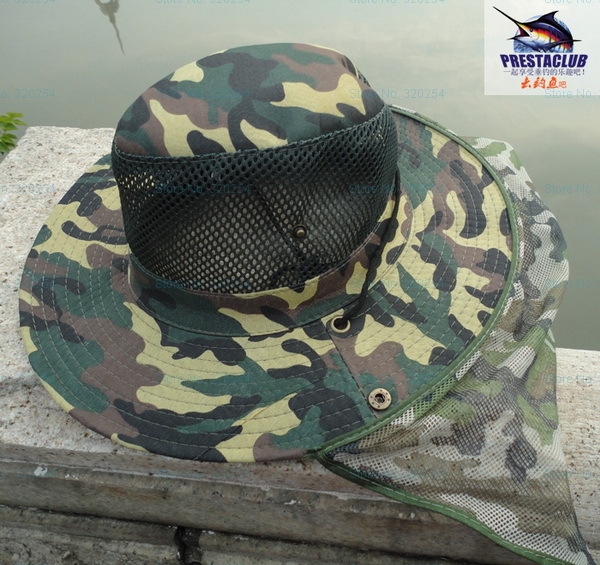 Hats 100% brand new Fashion Cap round birm with head net cover Lawn Bowls Camouflage Nylon Bush Hat UV CUT MZ102 wholesale price