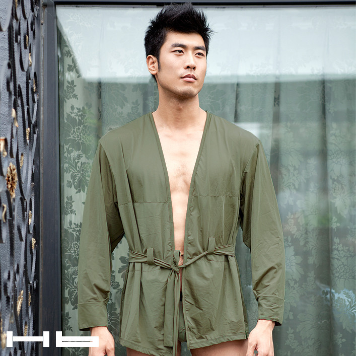 Hb 2012 male summer long-sleeve lounge breathable cool male sleepwear silky at home service
