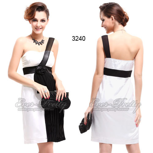HE03240WH Free Shipping Black White One Shoulder Flower Mini Cocktail Dresses