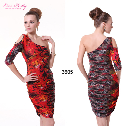 HE03605RD Free Shipping  One shoulder Animal Printed High Stretch Sexy Evening Dress