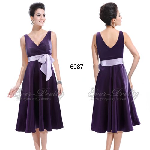 HE06087PP  Free Shipping Sexy Double V-neck Purple Belt Bow Ruffles Cocktail Dress