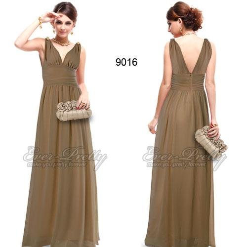 HE09016BR Free Shipping 2013 New Double V Elegant Brown Evening Dress