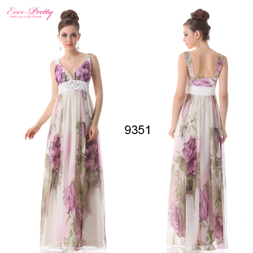 HE09351PP Free Shipping V-neck Rhinestones Chiffon Floral Printed Evening Dress