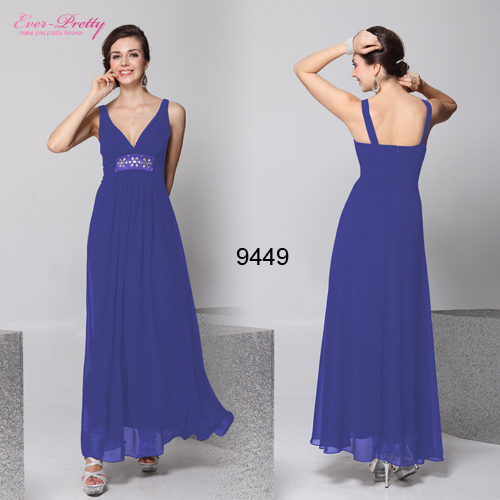 HE09449SB Sexy V-neck Sapphire Blue Rhinestone Long Evening Dress