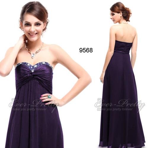 HE09568PP Free Shipping Rhinestones Ruffles Purple Crystal Beads Evening Dress