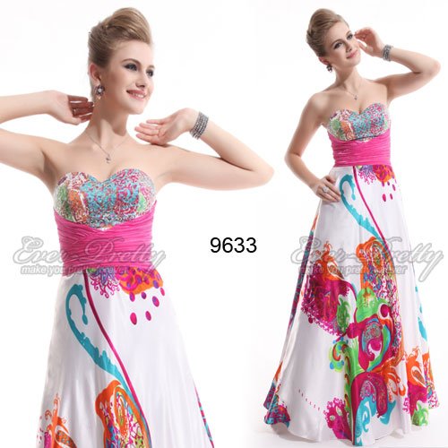 HE09633HP Strapless Sequins Ruffles Floral Printed Evening Dress