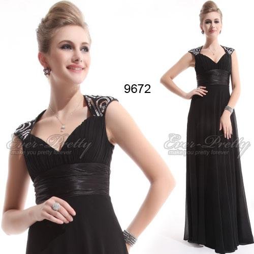HE09672BK Free Shipping V-neck Black Sequins Chiffon Ruffles Empire Line Evening Dress