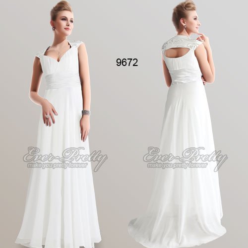 HE09672WH free shipping V-neck White Sequins Chiffon Ruffles Empire Line Evening Dress