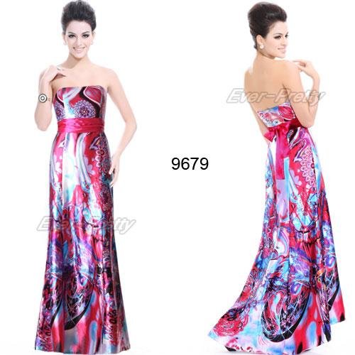 HE09679RD Fress Shipping Strapless Floral Printed Satin Colorful Long Evening Dress