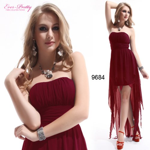 HE09684RD Free Shipping Nwt Red Ruffes Strapless Asymmetric Hem Padded Prom Dress