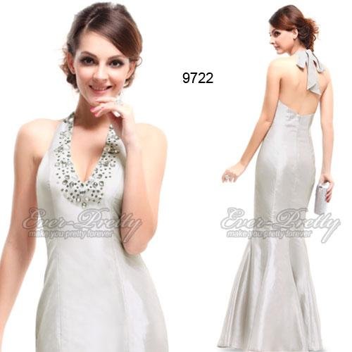 HE09722SV Free Shipping Padded Rhinestone Silver Halter V-neck Sexy Evening Dress