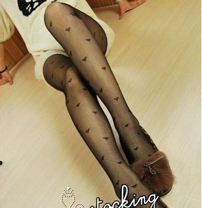 Heart mesh velvet plus crotch pantyhose ultra-thin stockings black meat socks