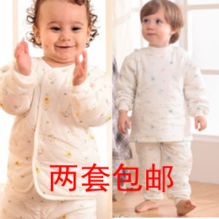 Heat 100% cotton baby thermal underwear set baby child sleepwear autumn and winter thickening