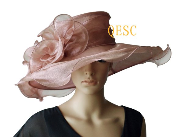 Heather Crystal Organza  Hat with Large Organza Trim for party.brim width 13.5cm.FREE SHIPPING.