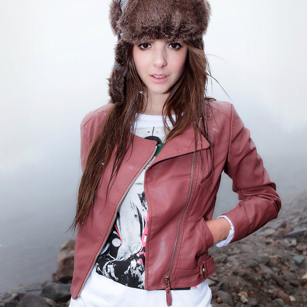 Hehehei2013 spring oblique zipper hooded leather clothing - - outerwear