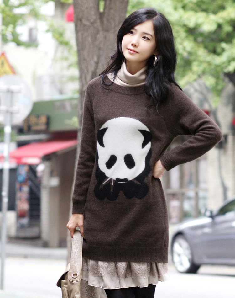 Heisey reason 2012 new style winter Korean ladies ' cartoon Panda cute loose long sweater H-219