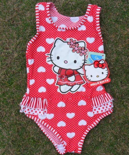 Hello kitty Baby Summer Swimwear One-Piece Swimsuit Sleeveless Girls Beach Cloth Chinlon Spandex free shipping