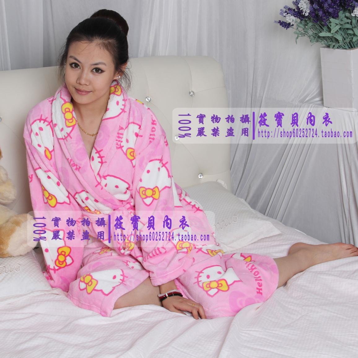 HELLO KITTY cartoon coral fleece lounge women's robe sleepwear bathrobe bathrobes hellokitty robe