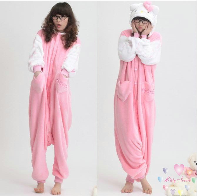 hello kitty full pajamas / cute coral fleece pajamas for women dress ladies sleepwear velvet  Hoody