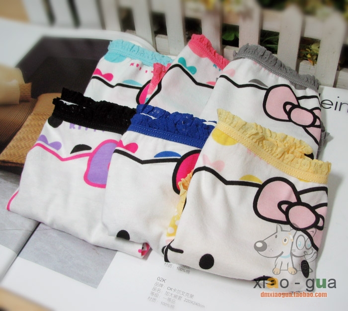 Hello kitty kate cat lace 100% cotton cartoon trigonometric panties chromophous female +Free shipping