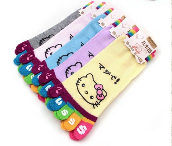 Hello Kitty Pattern Five Toe Socks  Breathing Bacteriostatic Health cat dot  women fashion sports socks ,Free shipping