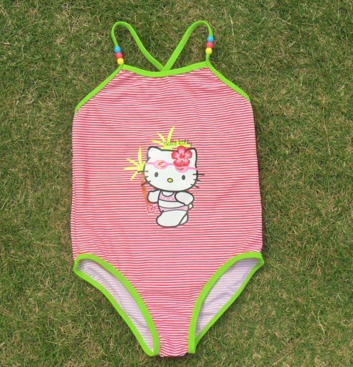Hello Kitty Summer Swimwear One-Piece Swimsuit Sleeveless Girls Beach Cloth Chinlon Spandex free shipping
