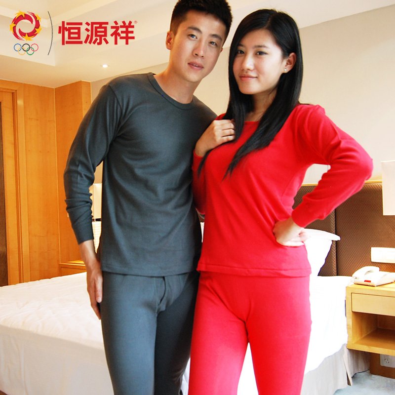 HENG YUAN XIANG 100% cotton thin thermal underwear set male women's long johns long johns o-neck
