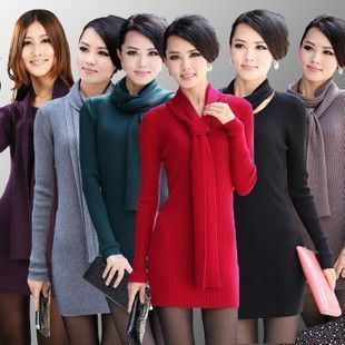 HENG YUAN XIANG autumn and winter women's long design slim low collar o-neck sweater cashmre sweater belt scarf  CM-W0061