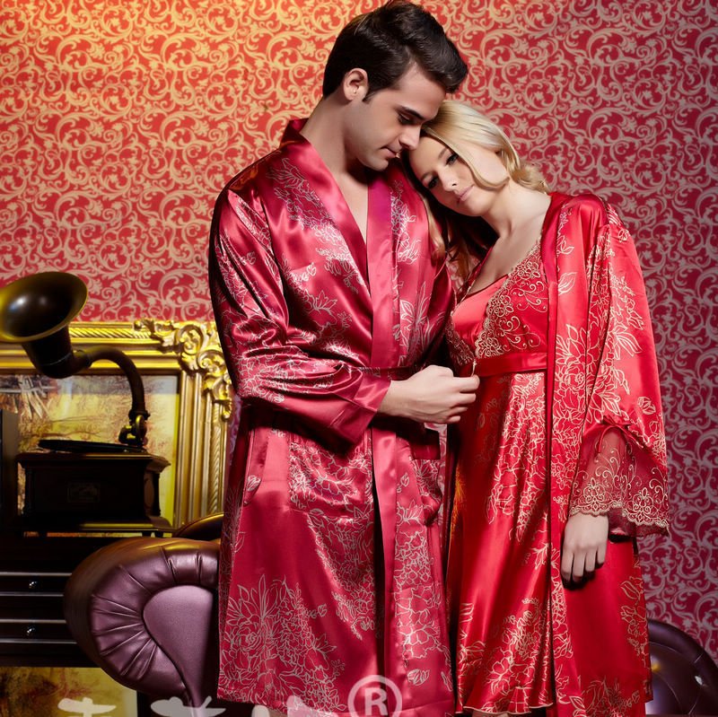 Hi Fanny spring and summer men and women tracksuit married couple pajamas long sleeve silk pajamas