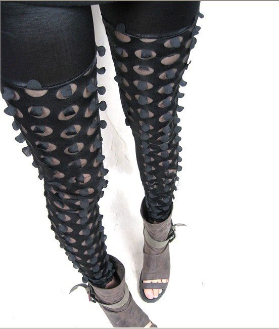 High elastic Leather Look + Fish Scale Skinny Jeggings Sexy black Stretch Leggings  Pants Tights LS15