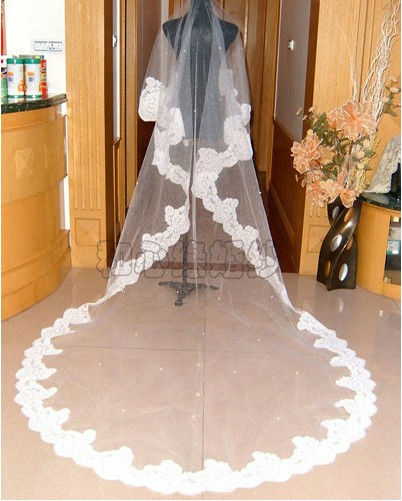 high-grade 1.5M White stereo flower bud silk big lace veil wedding bride mantilla