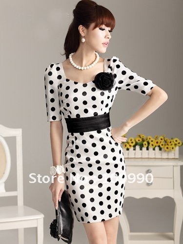 High grade fabrics good quality polka dots sexy elegant lady women dress new fashion prom free shipping wholesale S/M/L/XL/XXL