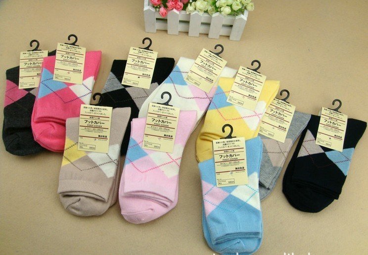 High quality 10 pairs/ lot Scotland lattice grid South Korea socks pure cotton sock free shipping