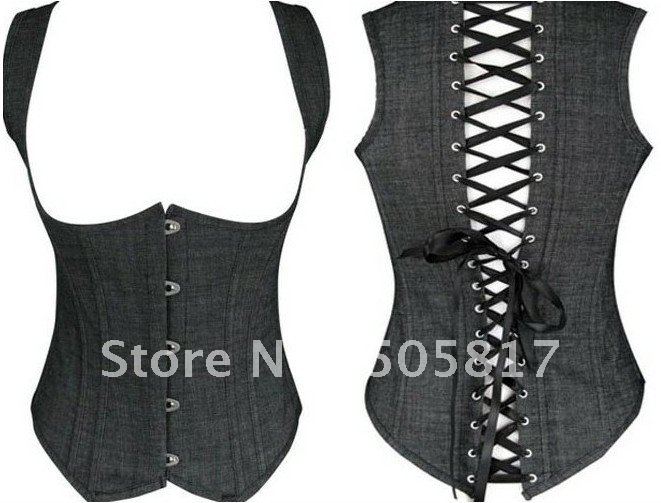 HIGH quality 15% OFF  Sexy black denim under bust corset  Women body lift shaper sexy bodusuit lingeries Wholesale retail QM840