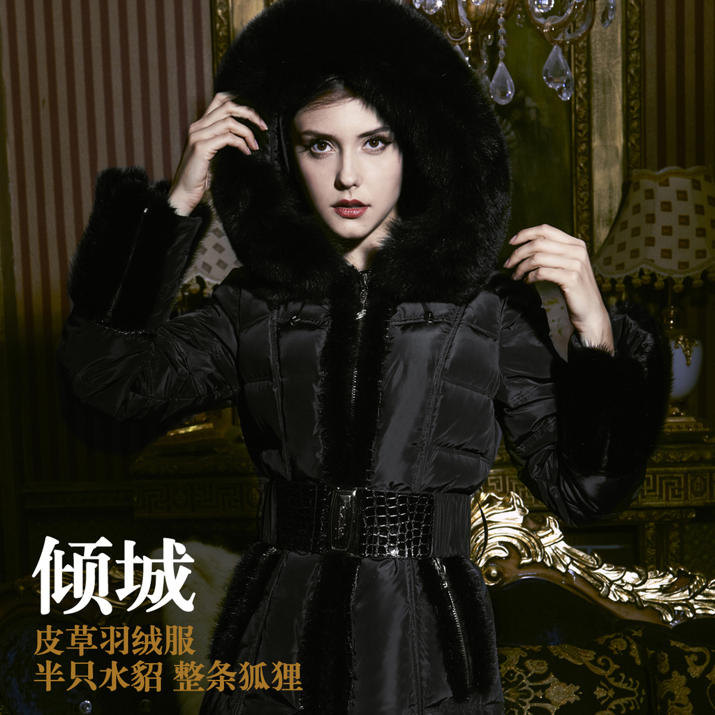 High quality 2012 Fox Mink Luxury Long Design Fur Down Coat Female EMS Free Shipping