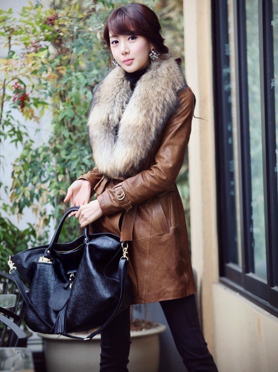 High Quality 2012 New Fashion Women Fur Coat with Caccoon Wool Collar  leather Overcoat for Woman Lady Winter Warm Plus Size