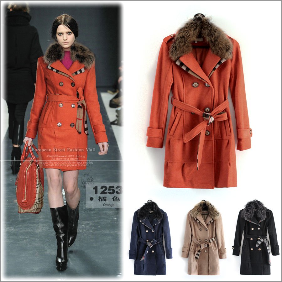 High quality!2012autumn winterEurope and the United States women's fashion Raccoon collars dust coat collars cashmere coat