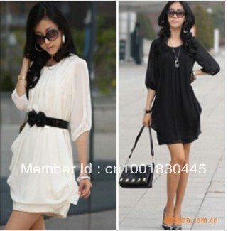 High Quality 2013 Fashion New ladies' Graceful Gentlewomanly Sleeve Chiffon Dress Free shipping