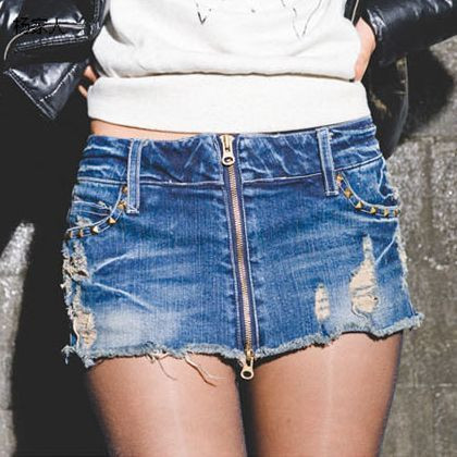 High quality ! 2013 female zipper bust skirt torn edge finishing retro denim short culottes