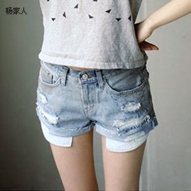 High quality ! 2013 jeans roll up hem nostalgic gel distrressed pocket denim shorts female shorts