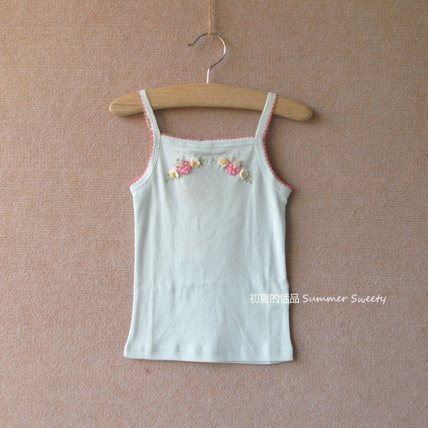 High quality 2013 summer child girls clothing 100% cotton soft exquisite crochet cutout basic spaghetti strap top vest