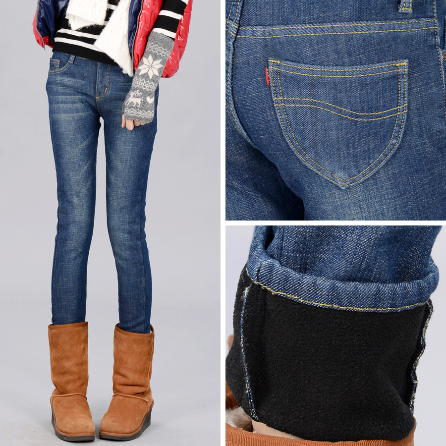 High Quality 2013 winter Fashion Thicken fleece cotton Jeans boots pants women thick Stretch pencil Trousers 26-34 Free Shipping